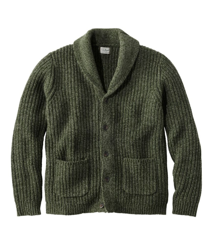 Men's L.L.Bean Classic Ragg Wool Sweaters, Cardigan Sweater Forest Shade Medium, Lambswool Wool