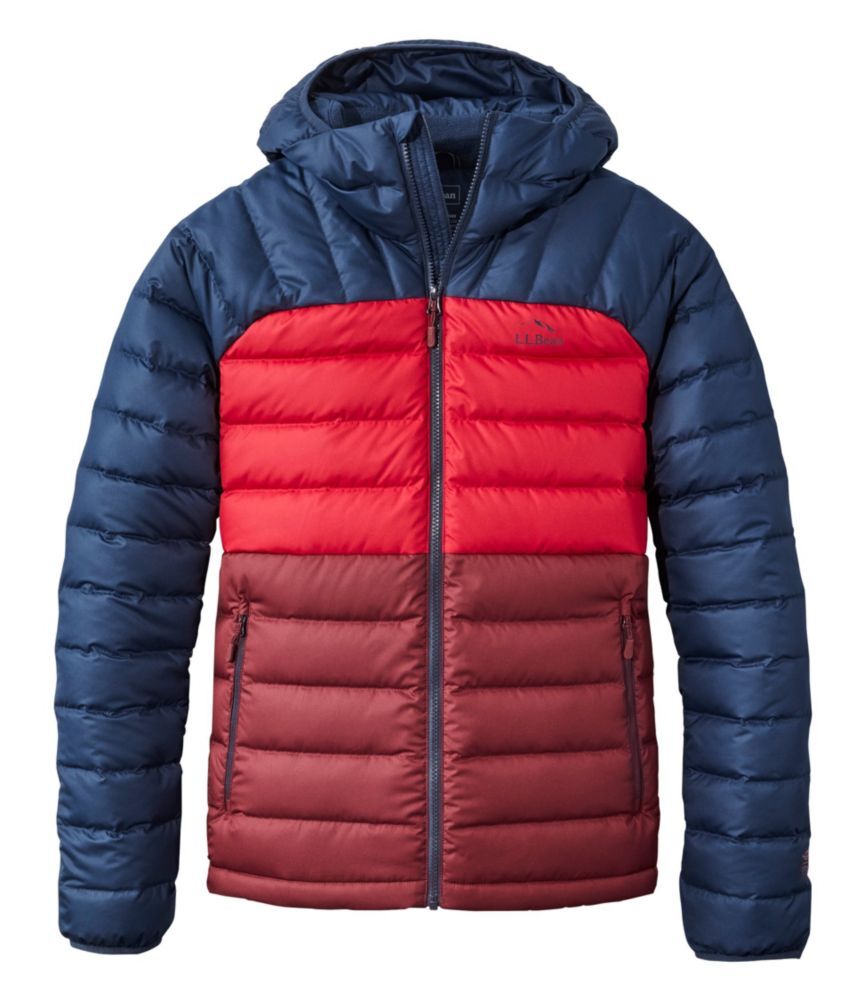 Men's Down Hooded Jacket, Colorblock Burgundy/Nautical Navy Extra Large, Synthetic L.L.Bean
