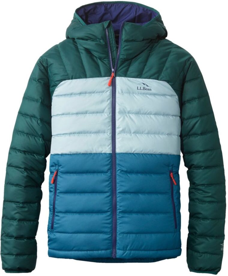 Men's Down Hooded Jacket, Colorblock Mallard Teal/Dark Pine Large, Synthetic L.L.Bean