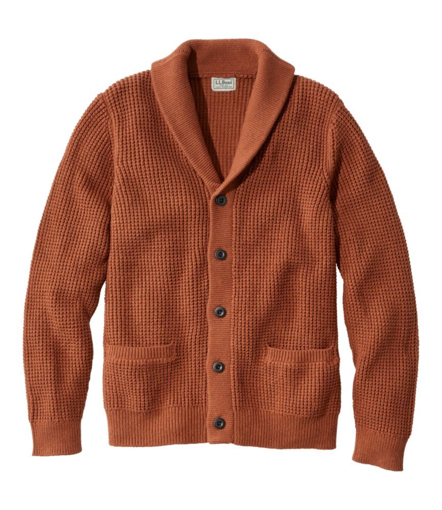 Men's Organic Cotton Waffle Sweater, Cardigan Sweater Rust Orange Extra Large L.L.Bean