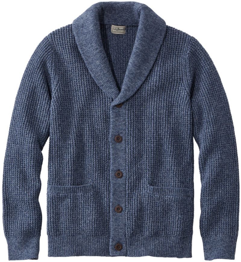 Men's Organic Cotton Waffle Sweater, Cardigan Sweater Vintage Indigo Extra Large L.L.Bean