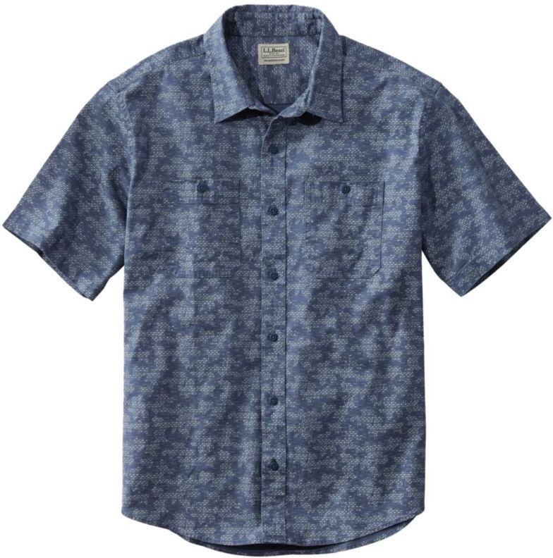 Men's Lakewashed Camp Shirt, Short-Sleeve, Traditional Untucked Fit Vintage Indigo Camo XXL, Tencel Cotton Blend L.L.Bean