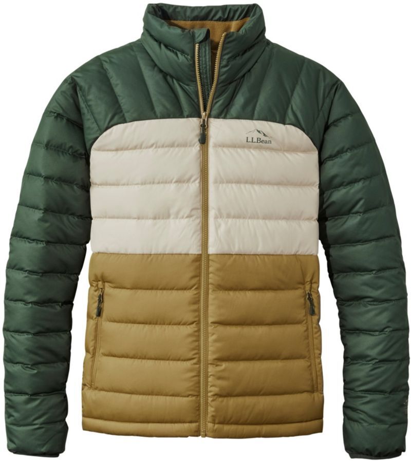 Men's Down Jacket, Colorblock Fatigue Green/Deep Balsam Small, Synthetic L.L.Bean