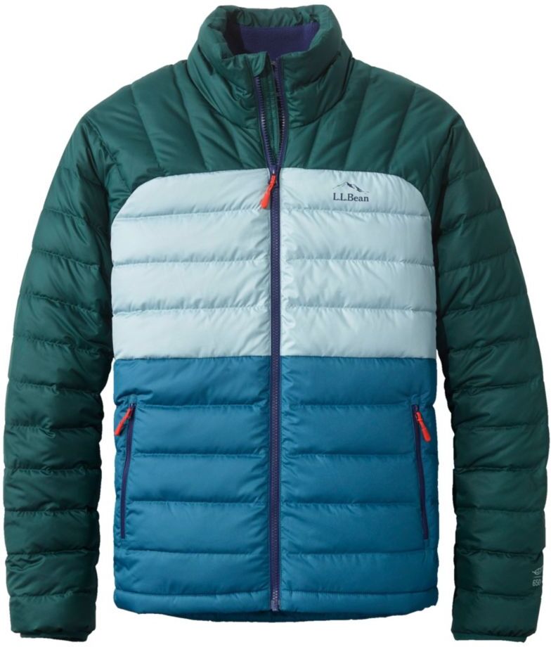 Men's Down Jacket, Colorblock Mallard Teal/Dark Pine Small, Synthetic L.L.Bean