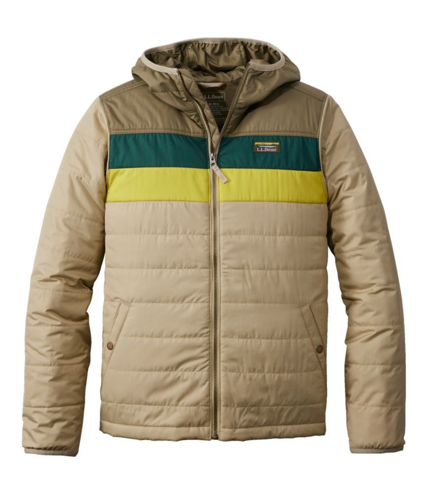 Men's Mountain Classic Puffer Hooded Jacket, Colorblock Dark Mushroom/Sandstone XXL, Synthetic L.L.Bean