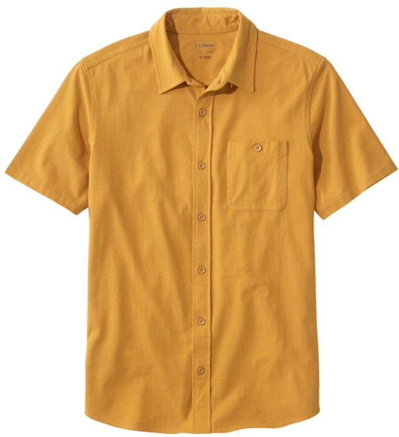 Men's Lakewashed Organic Cotton Button-Front Shirt, Short-Sleeve Warm Gold Large L.L.Bean