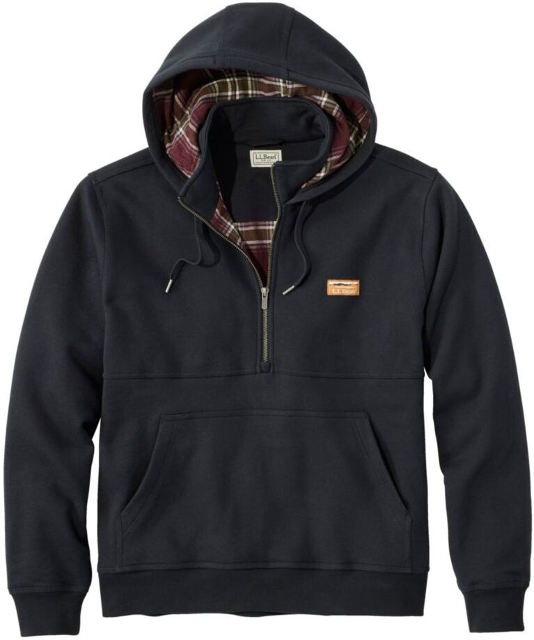 Men's Katahdin Iron Works Half-Zip Sweatshirt, Hooded, Flannel-Lined Ink Black/Deep Port XXXL, Flannel Cotton Blend L.L.Bean