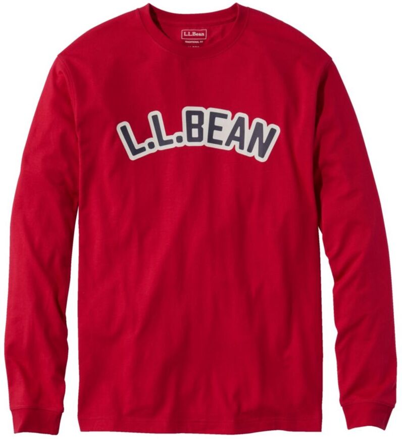 Men's Carefree Unshrinkable Tee, L.L.Bean Logo, Long-Sleeve Nautical Red/L.L.Bean Collegiate Small, Cotton