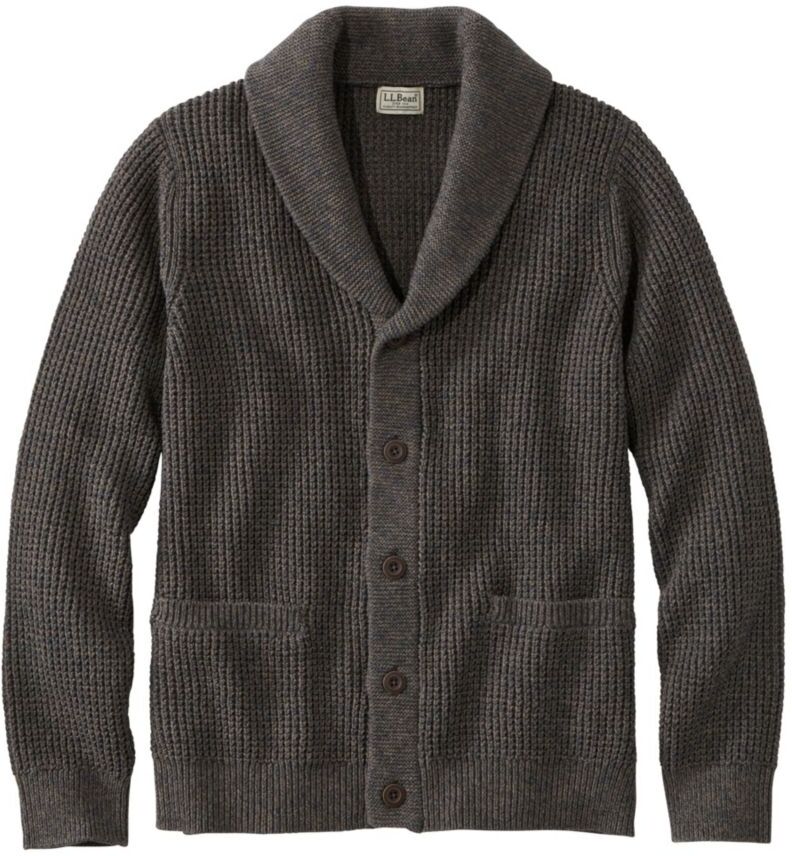 Men's Organic Cotton Waffle Sweater, Cardigan Sweater Dark Cinder XXL L.L.Bean