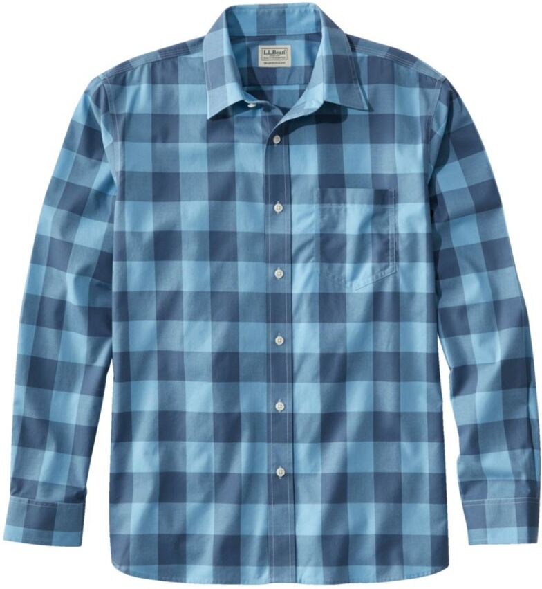 Men's Wrinkle-Free Everyday Shirt, Traditional Untucked Fit, Plaid, Long-Sleeve Blue Ridge Small, Cotton L.L.Bean