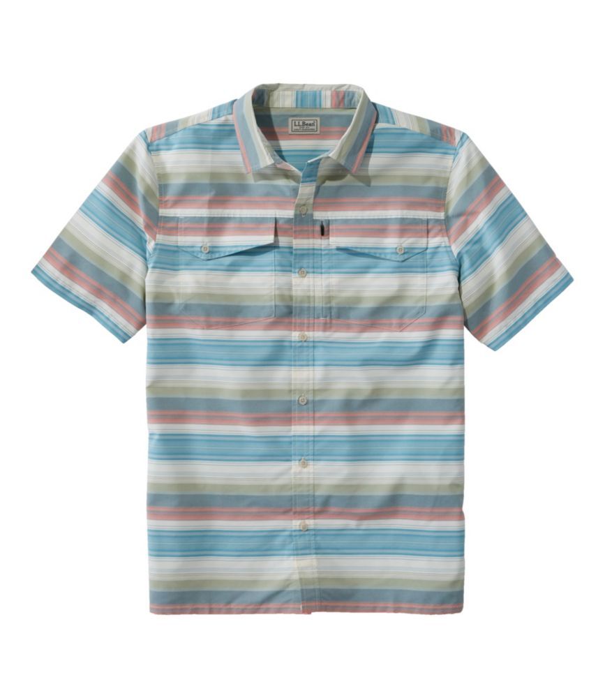 Men's SunSmart Cool Weave Woven Shirt, Short-Sleeve Stripe Deep Azure Stripe Small, Polyester Blend Synthetic/Nylon L.L.Bean