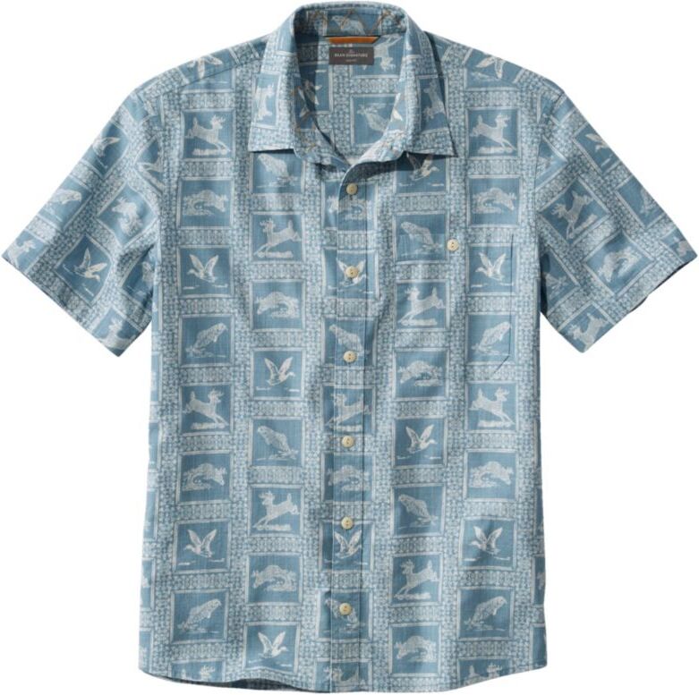 Men's Signature Vacationland Shirt, Short-Sleeve, Slim Fit Baltic Blue Animals Small, Cotton L.L.Bean