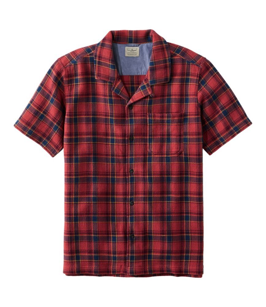 Men's Rugged Waffle Shirt, Plaid, Traditional Untucked Fit, Short-Sleeve Rust Orange Small, Cotton L.L.Bean
