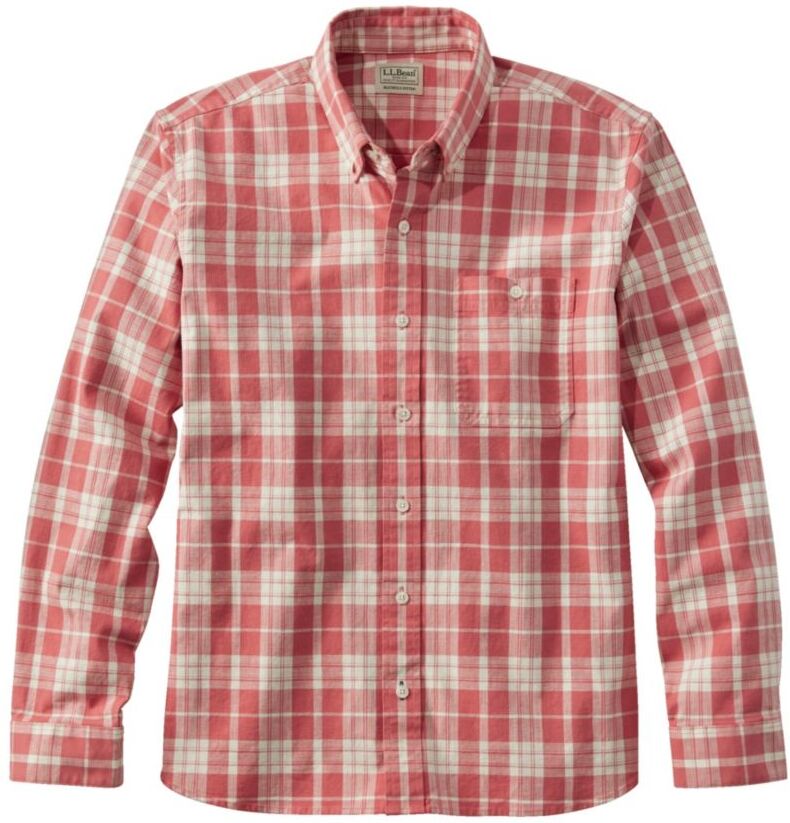 Men's Comfort Stretch Chambray Shirt, Long-Sleeve, Slightly Fitted Untucked Fit, Plaid Vintage Red Medium, Cotton Blend L.L.Bean