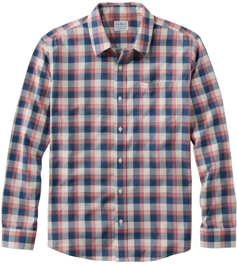 Men's Wrinkle-Free Ultrasoft Brushed Cotton Shirt, Long-Sleeve, Traditional Untucked Fit Bright Mariner Small L.L.Bean