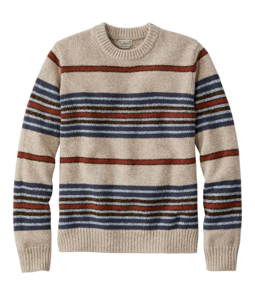 Men's Classic Ragg Wool Sweater, Crewneck, Stripe Natural Large, Lambswool Wool L.L.Bean