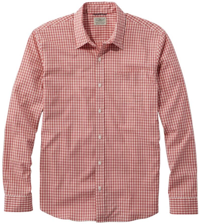 Men's Comfort Stretch Performance Shirt, Long-Sleeve, Slightly Fitted Untucked Fit, Plaid Mineral Red Small, Cotton Blend L.L.Bean