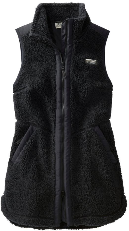 Women's Sherpa Fleece Long Vest Black Large, Fleece/Nylon L.L.Bean