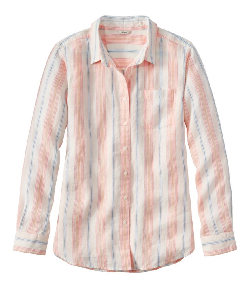 Women's Premium Washable Linen Shirt, Tunic Stripe Sunrise Pink Stripe Large L.L.Bean