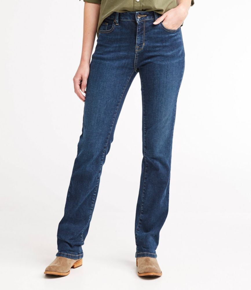 Women's True Shape Jeans, High-Rise Straight-Leg Washed Indigo 10, Denim L.L.Bean