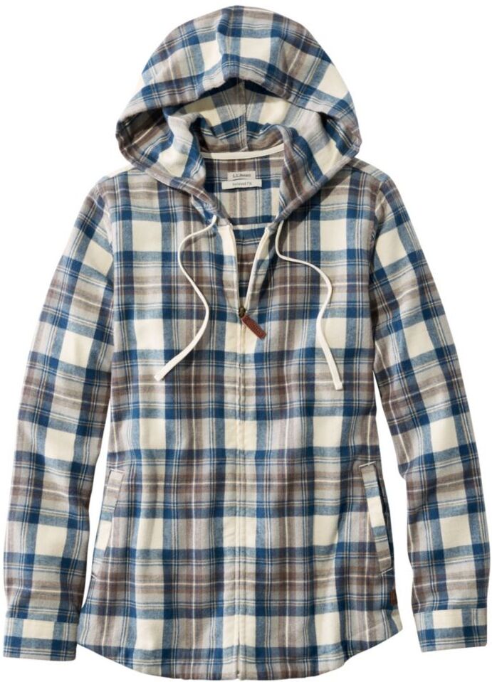 Women's Scotch Plaid Flannel Shirt, Relaxed Zip Hoodie Indigo Tartan Extra Large L.L.Bean