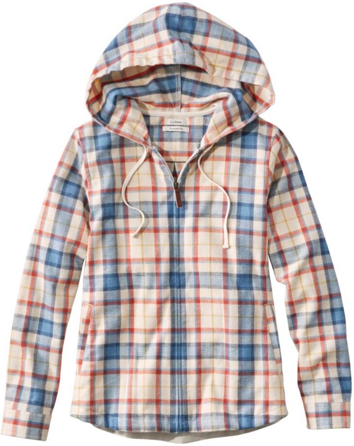 Women's Scotch Plaid Flannel Shirt, Relaxed Zip Hoodie Bean of Freeport Cream Medium L.L.Bean