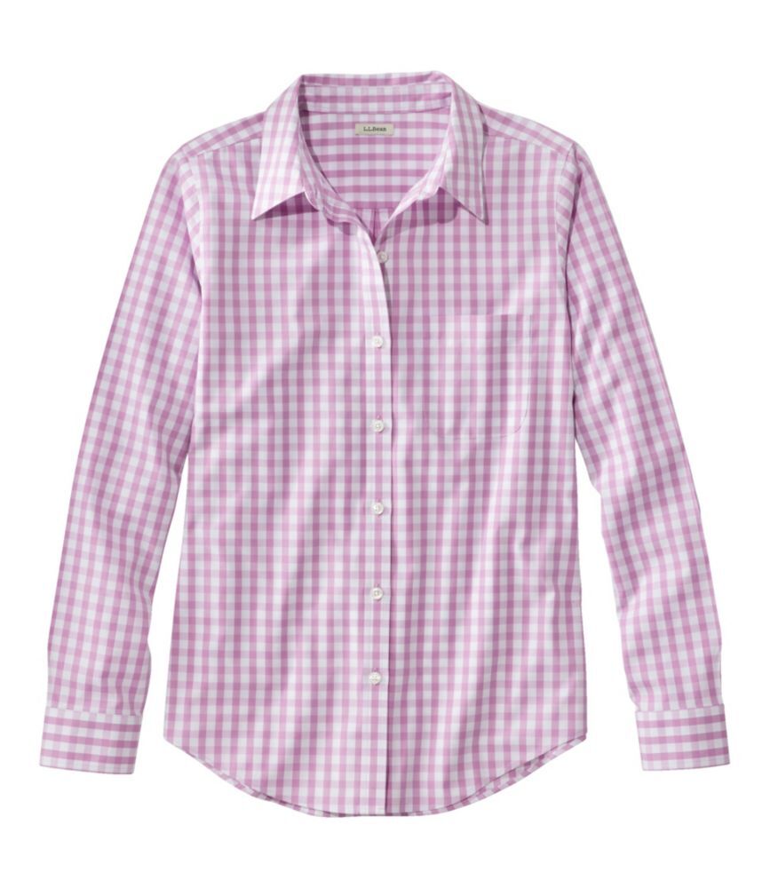 Women's Wrinkle-Free Pinpoint Oxford Shirt, Long-Sleeve Relaxed Fit Plaid Smoky Lavender Plaid Extra Small, Cotton L.L.Bean