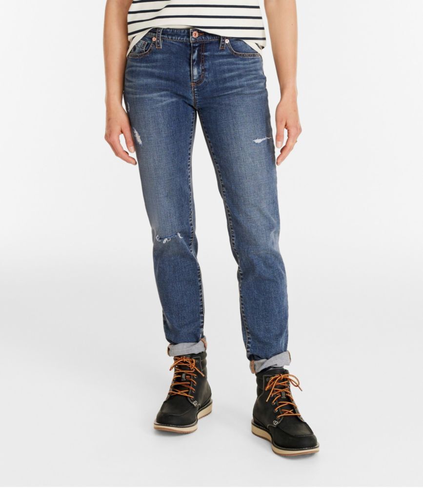 Women's Signature Organic Denim Boyfriend Jeans, Low-Rise Straight-Leg Vintage Indigo 10 L.L.Bean