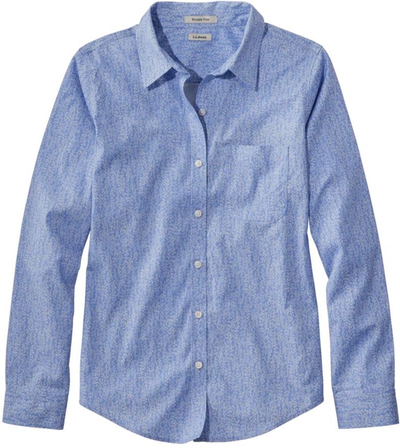 Women's Wrinkle-Free Pinpoint Oxford Shirt, Relaxed Fit Long-Sleeve Print Cirrus Blue Floral Extra Small, Cotton L.L.Bean