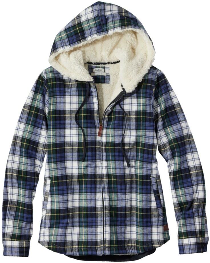 Women's Scotch Plaid Flannel Shirt, Sherpa-Lined Zip Hoodie Vintage Tartan Extra Small L.L.Bean