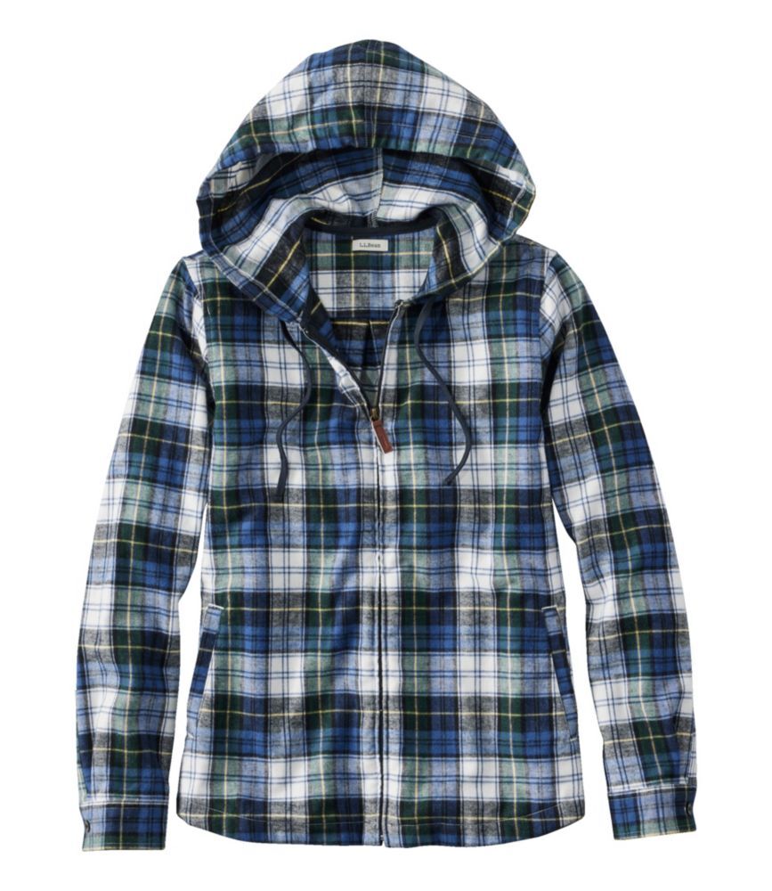 Women's Scotch Plaid Flannel Shirt, Relaxed Zip Hoodie Vintage Tartan 3X L.L.Bean