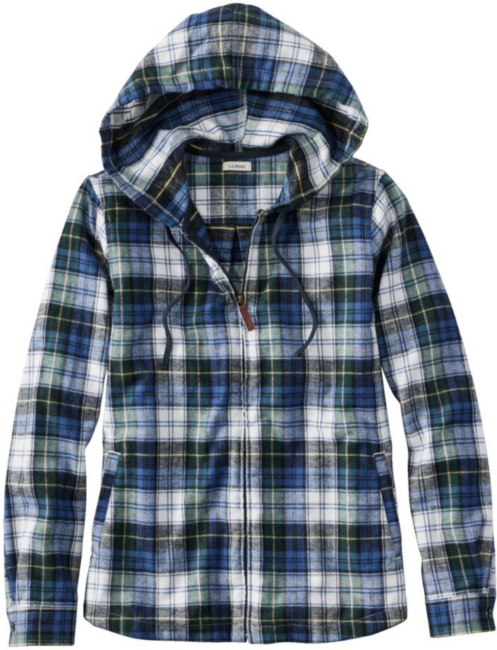 Women's Scotch Plaid Flannel Shirt, Relaxed Zip Hoodie Vintage Tartan Extra Large L.L.Bean