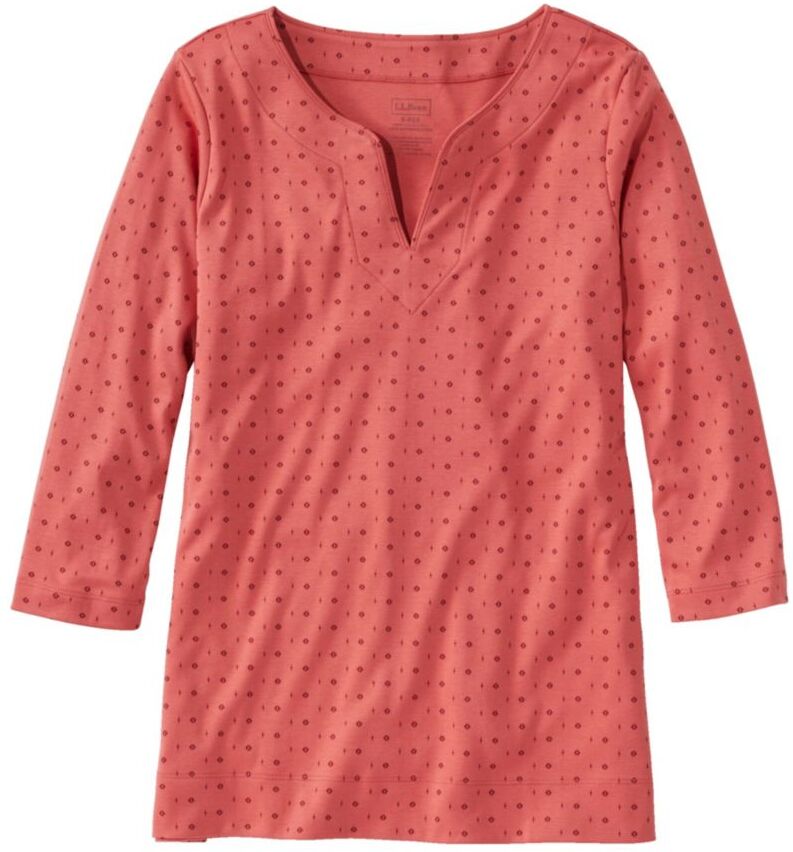 Women's Pima Cotton Tunic, Three-Quarter-Sleeve Splitneck Print Mineral Red Geo Dot Extra Small L.L.Bean