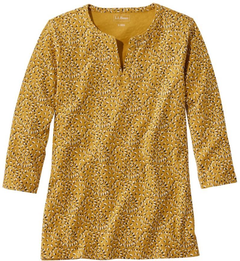 Women's L.L.Bean Tee, Three-Quarter-Sleeve Splitneck Tunic Print Gold Confetti Dot Extra Small, Cotton