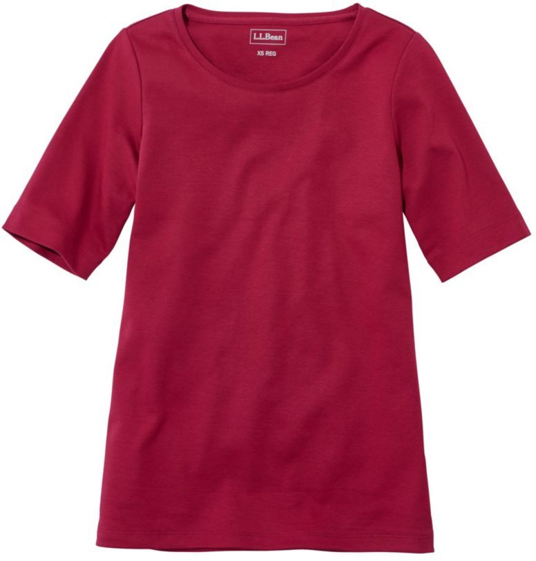 Women's L.L.Bean Jewelneck Tee, Elbow-Sleeve Dark Cranberry Medium, Cotton