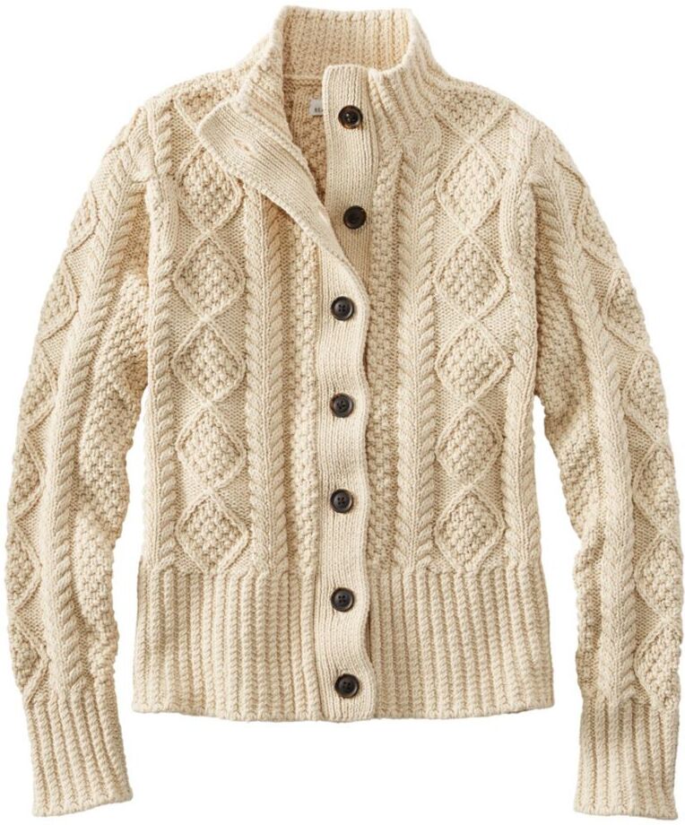 Women's Signature Cotton Fisherman Sweater, Short Cardigan Sweater Beige Extra Small, Cotton/Cotton Yarns L.L.Bean