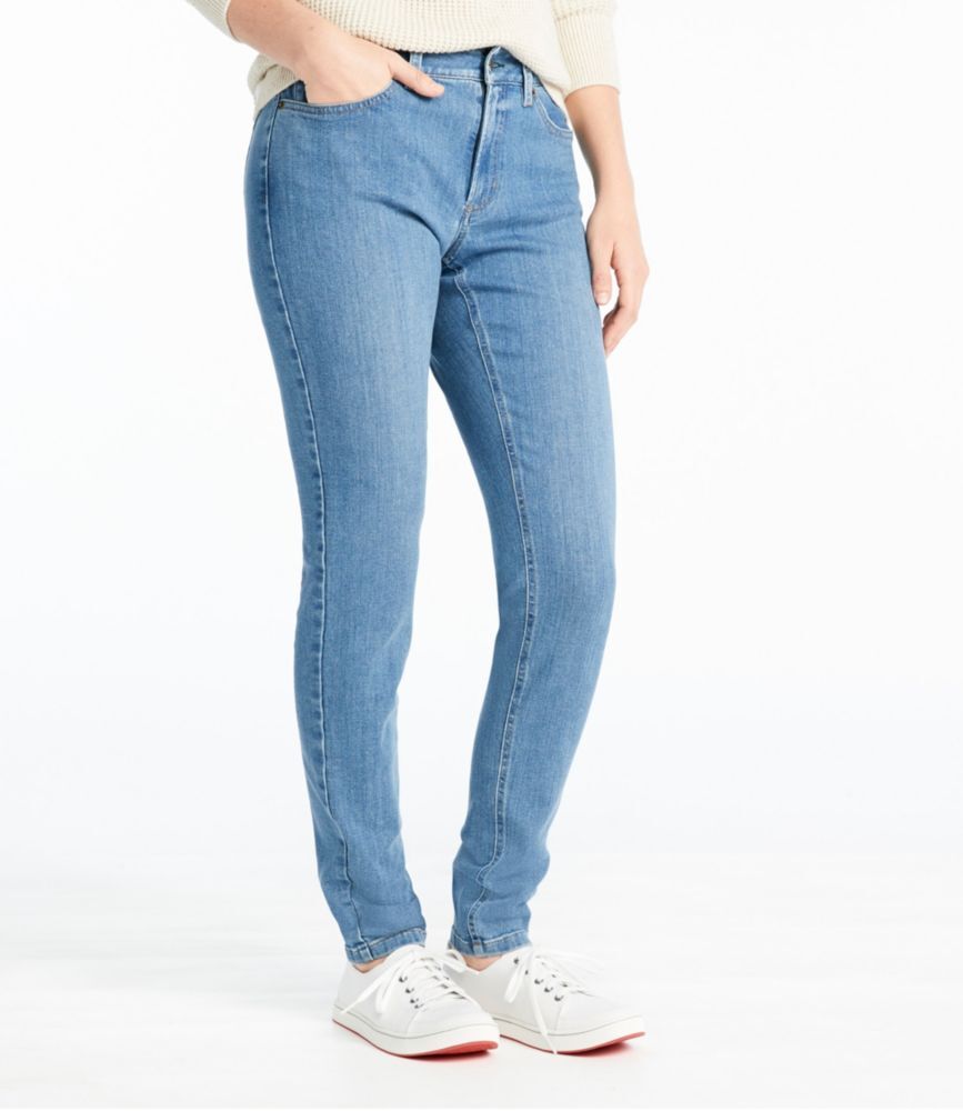 Women's BeanFlex Jeans, Mid-Rise Skinny-Leg Light Indigo 2 Petite, Denim/Leather L.L.Bean