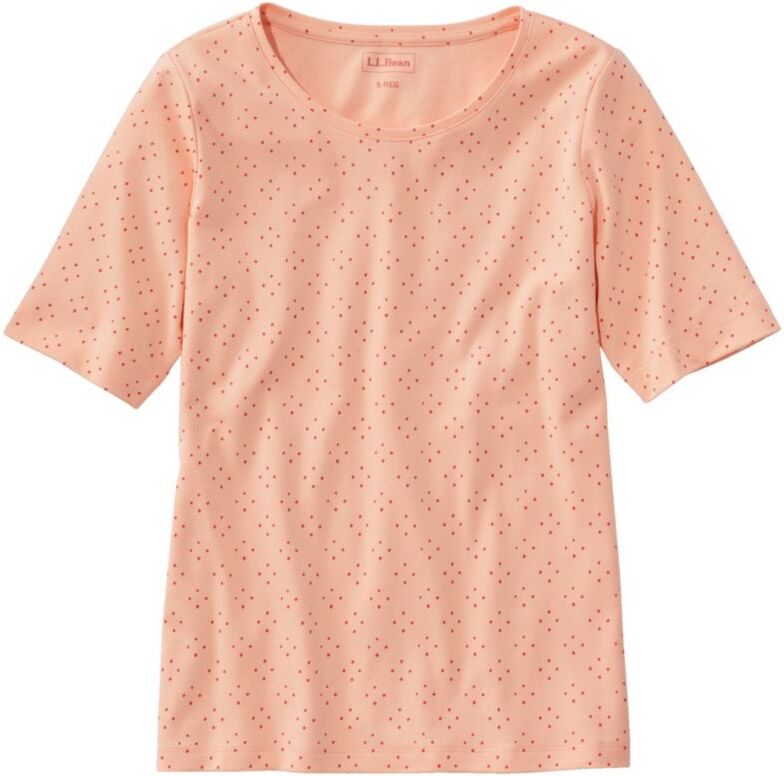 Women's L.L.Bean Jewelneck Tee, Elbow-Sleeve Print Sunrise Peach Dots Small, Cotton