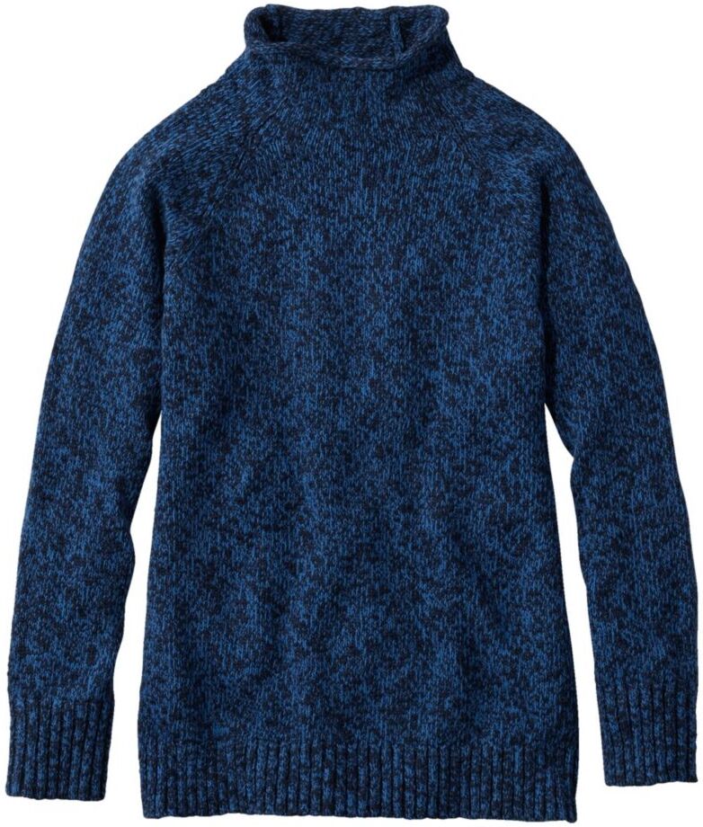 Women's Cotton Ragg Sweater, Funnelneck Pullover Classic Navy/Bright Blue Large, Cotton/Wool/Cotton Yarns L.L.Bean