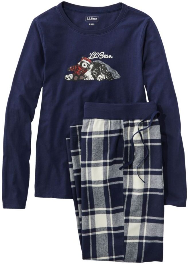 Women's L.L.Bean Camp PJ Set Bright Navy/Dog Small, Flannel/Cotton