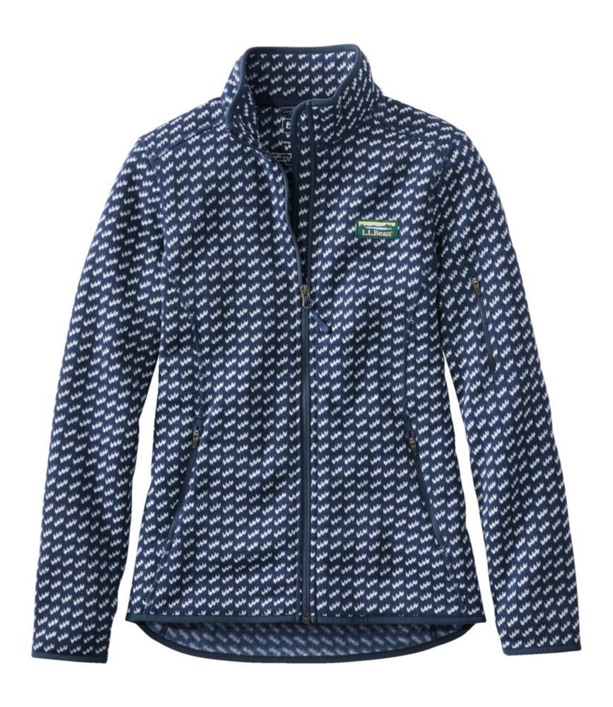 Women's L.L.Bean Sweater Fleece Full-Zip Jacket, Print Navy Birdseye Extra Small
