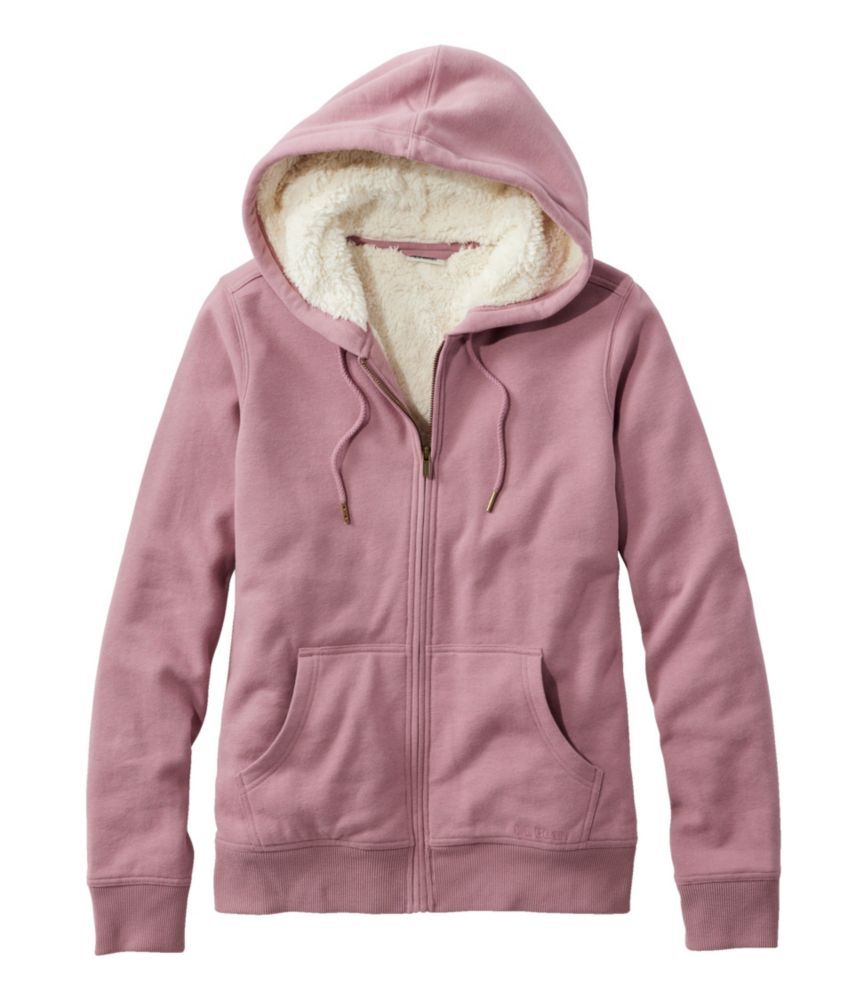 Women's L.L.Bean 1912 Sweatshirt, Sherpa-Lined Hoodie Washed Orchid Small, Polyester Cotton Blend/Metal