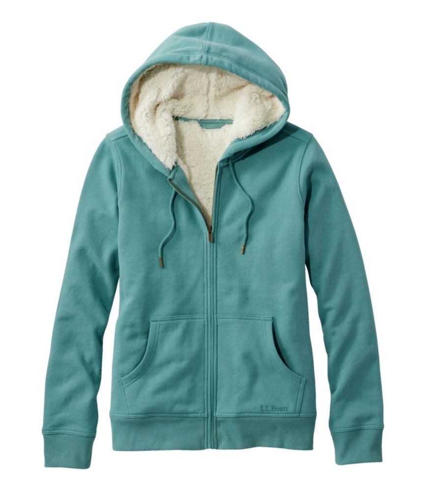 Women's L.L.Bean 1912 Sweatshirt, Sherpa-Lined Hoodie Sea Pine 3X, Polyester Cotton Blend/Metal