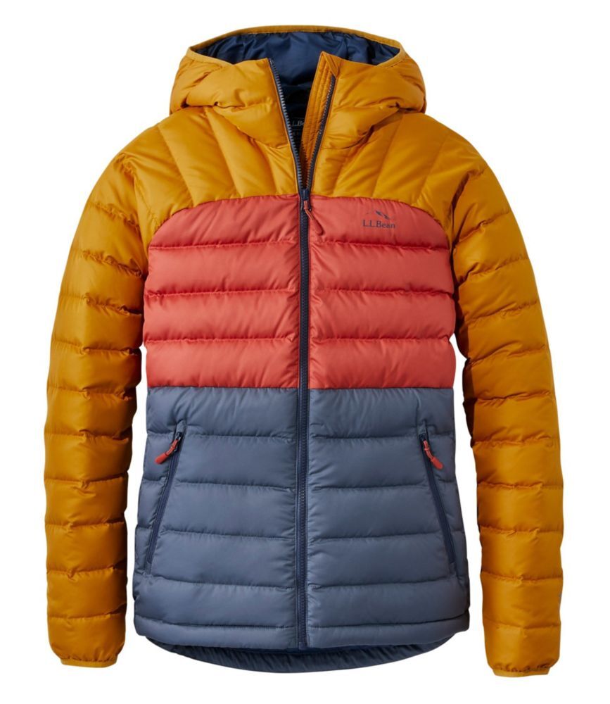 Women's Down Hooded Jacket, Colorblock Nautical Navy/Bright Bronze 2X, Synthetic L.L.Bean