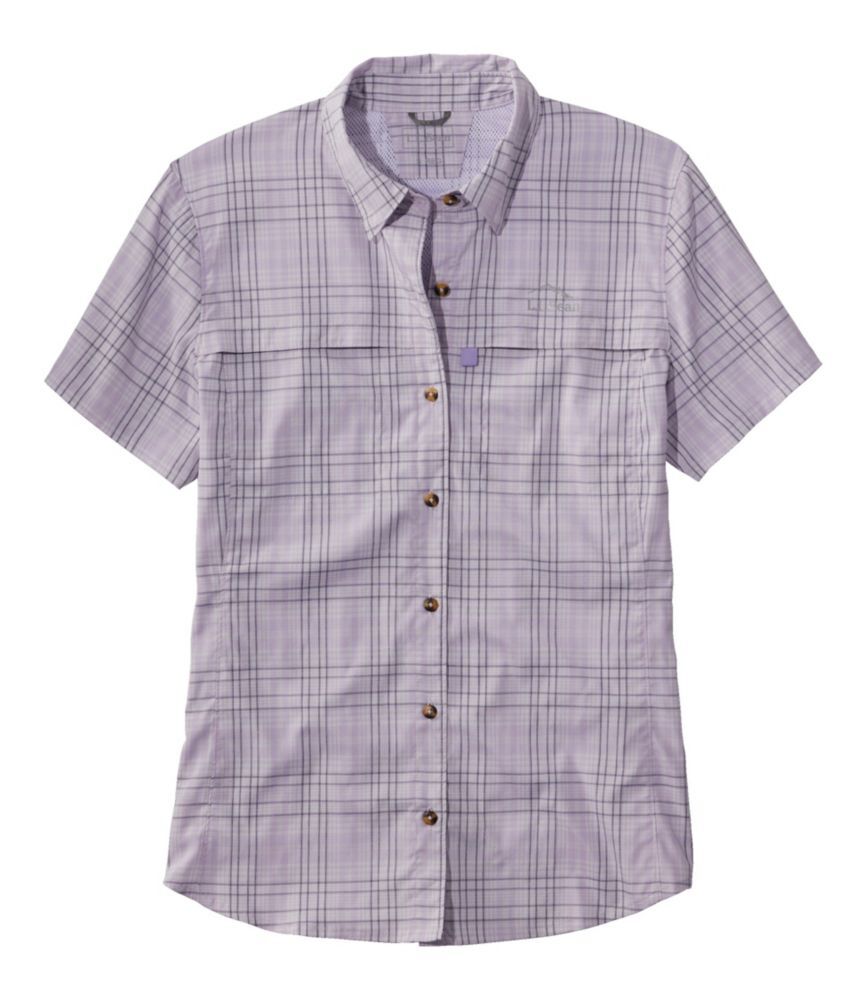 Women's Tropicwear Shirt, Plaid Short-Sleeve Pastel Lilac 2X, Synthetic/Nylon L.L.Bean