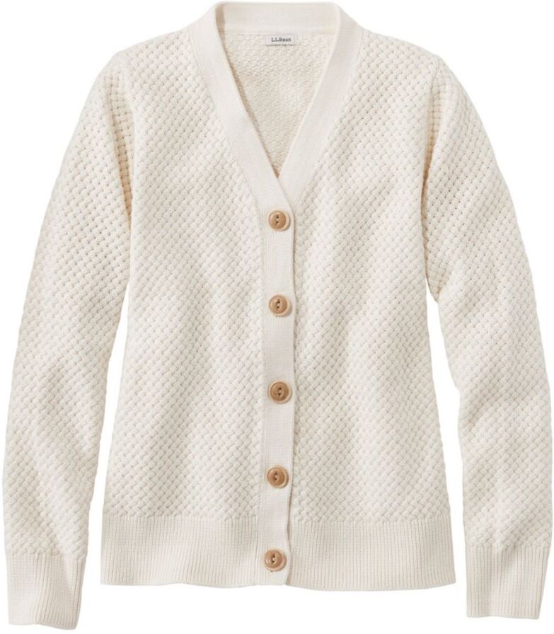 Women's Basketweave Sweater, Button-Front Cardigan Sweater Sea Salt Extra Large, Cotton/Cotton Yarns L.L.Bean