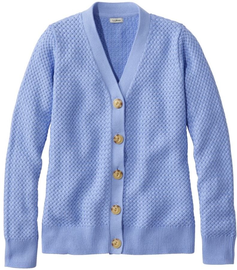 Women's Basketweave Sweater, Button-Front Cardigan Sweater Cirrus Blue Small, Cotton/Cotton Yarns L.L.Bean