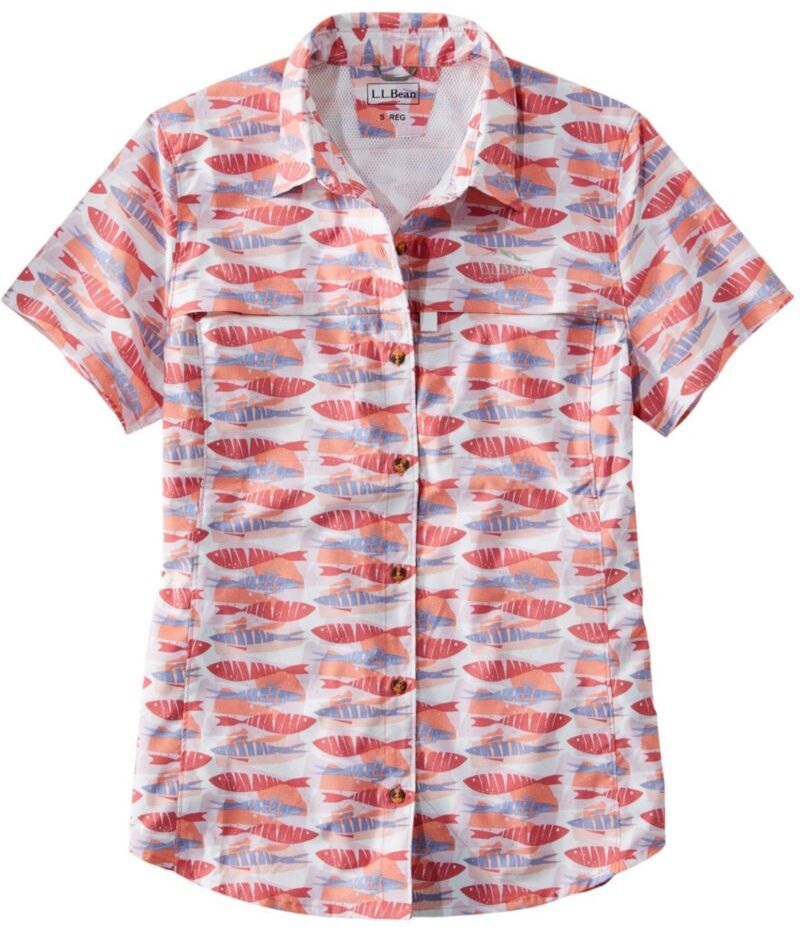 Women's Tropicwear Shirt, Short-Sleeve Print Faded Rose Fish Print 2X, Synthetic/Nylon L.L.Bean