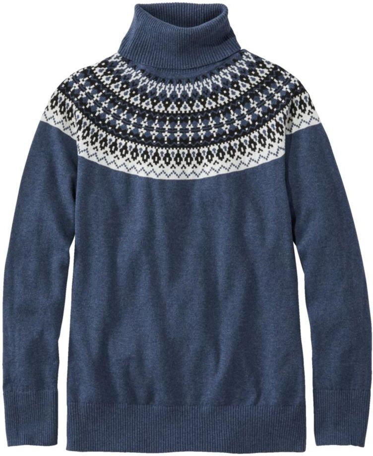 Women's Cotton/Cashmere Sweater, Turtleneck Fair Isle Vintage Indigo Fair Isle Small L.L.Bean