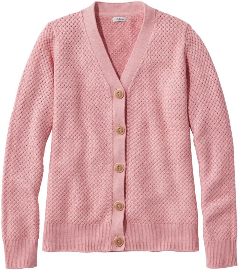 Women's Basketweave Sweater, Button-Front Cardigan Sweater Rose Wash Large, Cotton/Cotton Yarns L.L.Bean